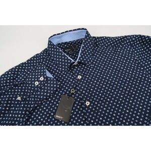 Quieti Men's Medium Casual‎ Button Down Cotton L/S Shirt Floral Navy NWT New